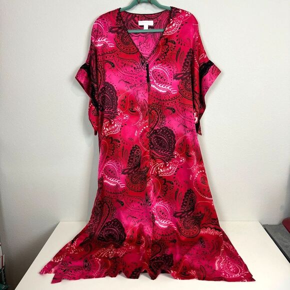 Oscar de la Renta Pink Label Zip Up Pink Satin Caftan S/M - Picture 1 of 10